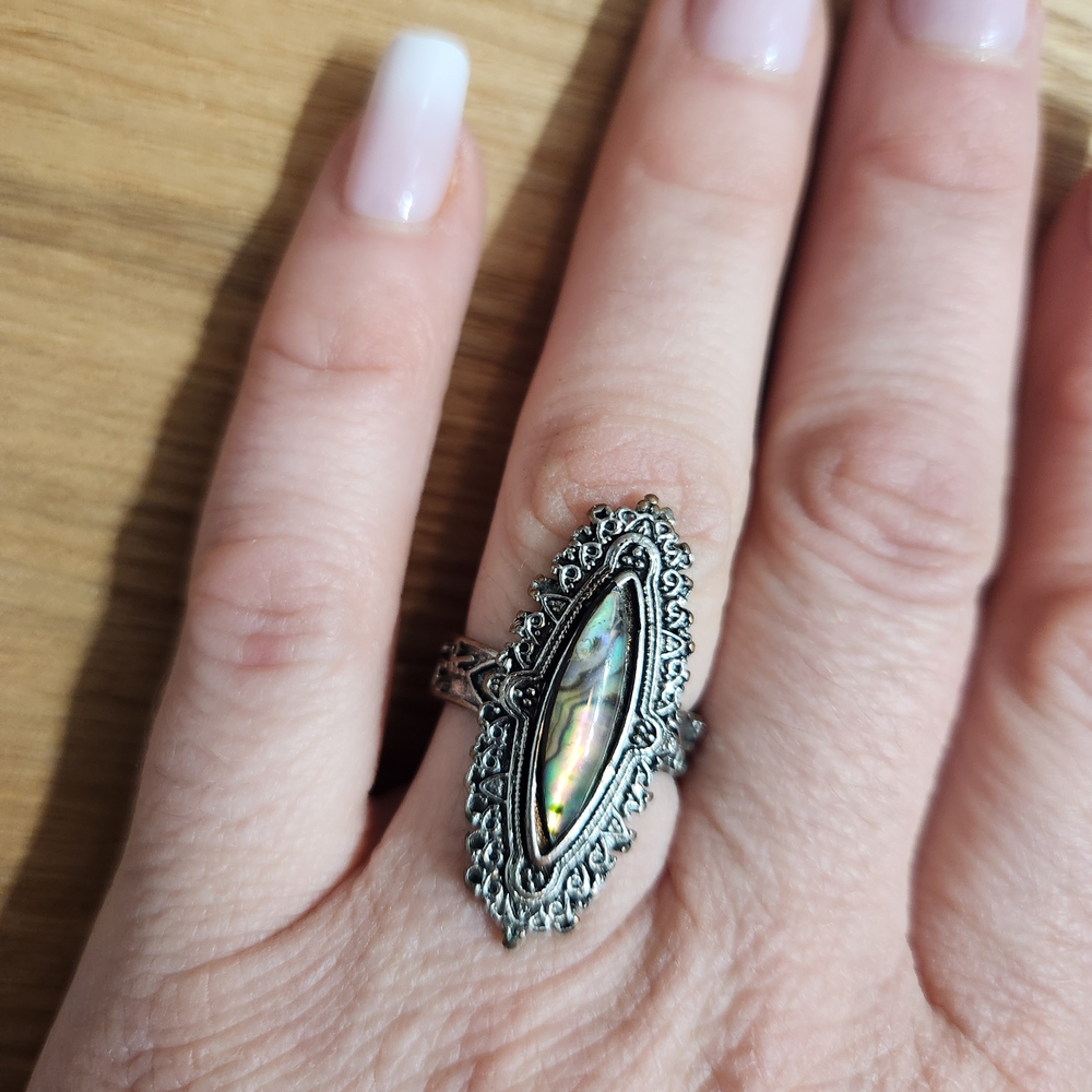 Silver Abalone Shell Ring - Picture 2 of 4